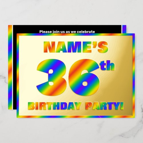 36th Birthday Party  Fun Rainbow Spectrum 36 Foil Invitation