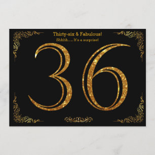 36th Birthday party,Gatsby styl,black gold glitter Invitation