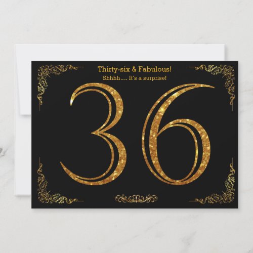 36th Birthday partyGatsby stylblack gold glitter Invitation