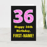 [ Thumbnail: 36th Birthday: Pink Stripes and Hearts "36" + Name Card ]