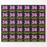 [ Thumbnail: 36th Birthday: Pink Stripes and Hearts "36" + Name Wrapping Paper ]