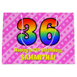 [ Thumbnail: 36th Birthday: Pink Stripes & Hearts, Rainbow # 36 Gift Bag ]