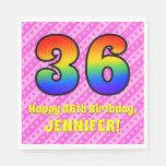 [ Thumbnail: 36th Birthday: Pink Stripes & Hearts, Rainbow # 36 Napkins ]