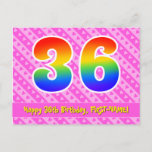 [ Thumbnail: 36th Birthday: Pink Stripes & Hearts, Rainbow 36 Postcard ]