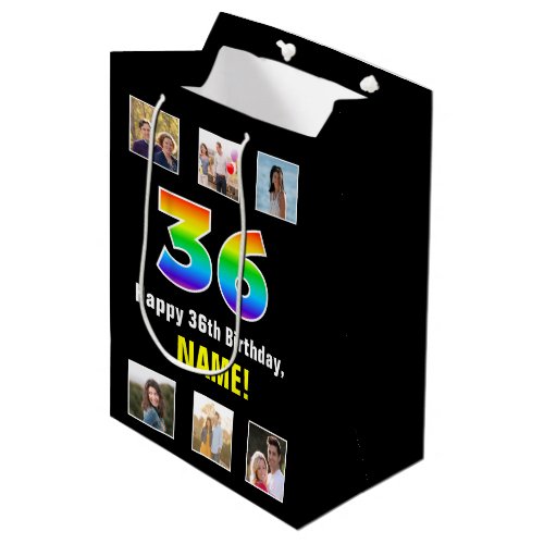 36th Birthday Rainbow 36 Custom Photos  Name Medium Gift Bag