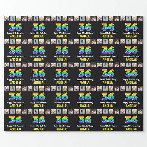 36th Birthday Rainbow 36 Custom Photos  Name Wrapping Paper