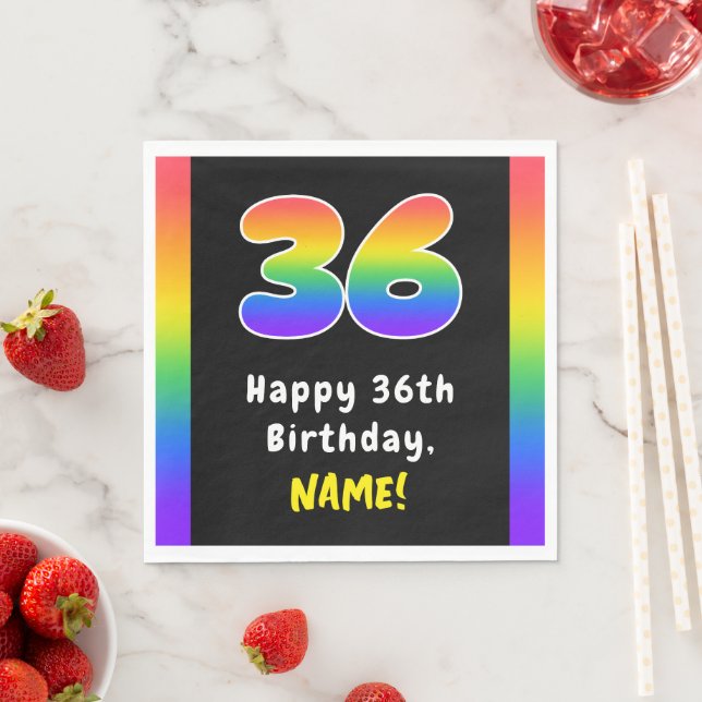 36th Birthday: Rainbow Spectrum # 36, Custom Name Napkins (Insitu)