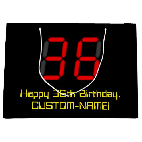 36th Birthday Red Digital Clock Style 36  Name Large Gift Bag