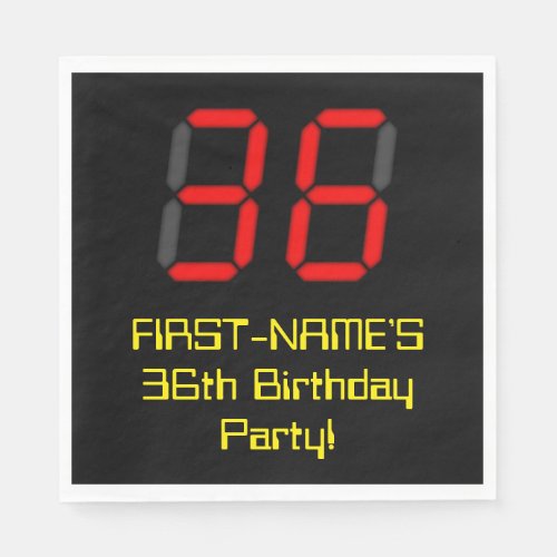 36th Birthday Red Digital Clock Style 36  Name Napkins