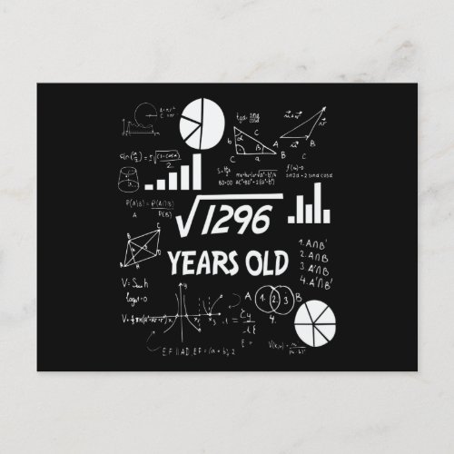 36th Birthday Square Root Math 36 Years Old Bday Postcard