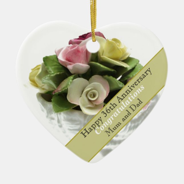 36th Wedding Anniversary bone china editable    Ceramic Ornament (Front)
