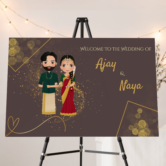 36x24" Indian Wedding Welcome Sign | Hindu (In Situ (Stand))