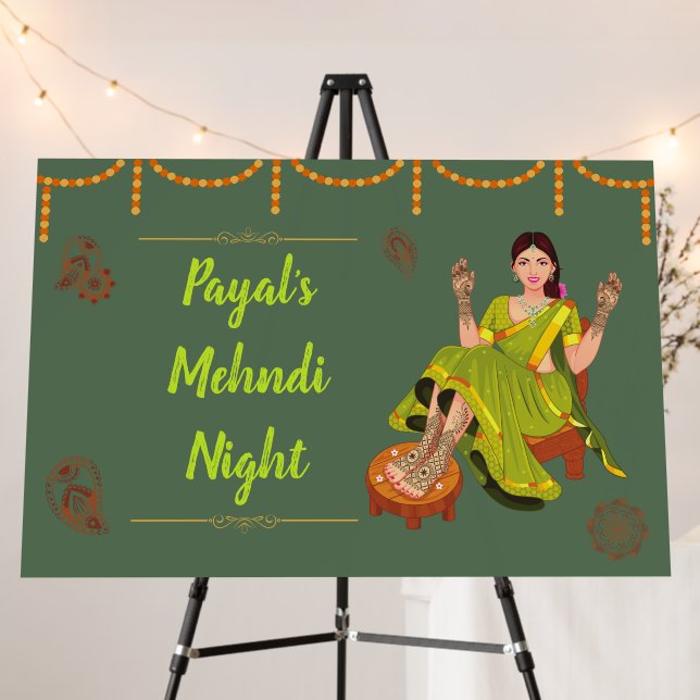 36x24" Indian Wedding Welcome Sign | Mehndi (In Situ (Stand))
