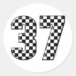 37 auto racing number classic round sticker