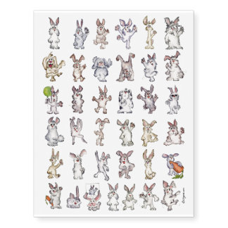 37 Cartoon Rabbits Temporary Tattoos