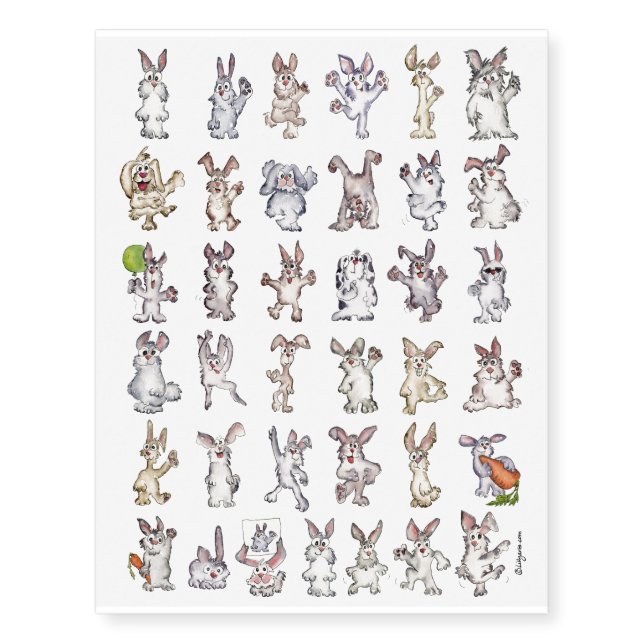 37 Cartoon Rabbits Temporary Tattoos (Front)