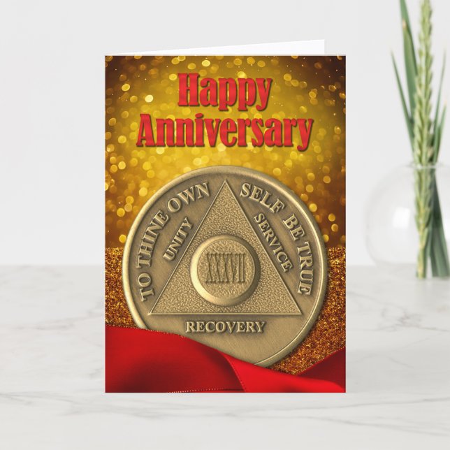 37 Year AA Coin Glitter Happy Anniversary Card (Front)