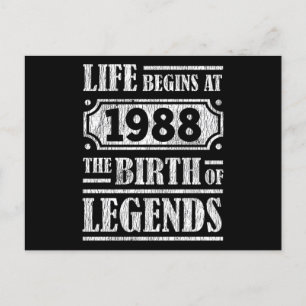 37 Year Old 1988 Birth Of Legend 37th Birthday Postcard