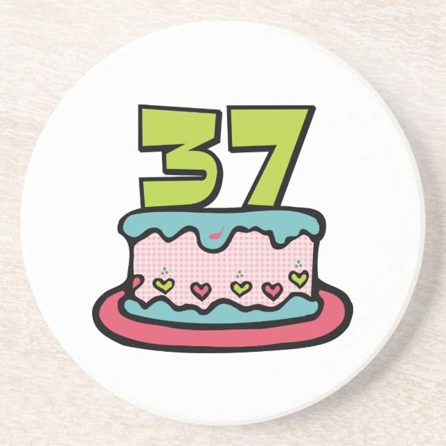 37 Year Old Birthday Cake Coaster (Front)