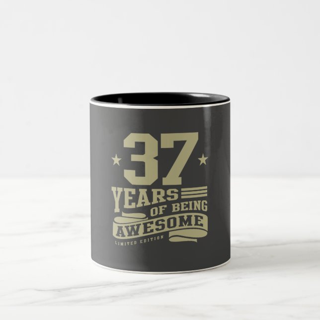 37 Years Of Being Awesome 37th Birthday Two-Tone Coffee Mug (Center)
