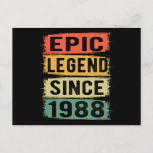  37 Years Old Bday 1988 Epic Legend 37th Birthday Postcard