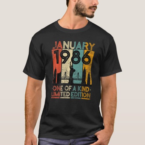 37 Years Old Vintage January 1986 Birthday Men Wom T_Shirt