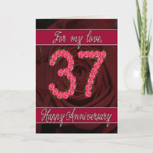 37th anniversary card with roses and leaves