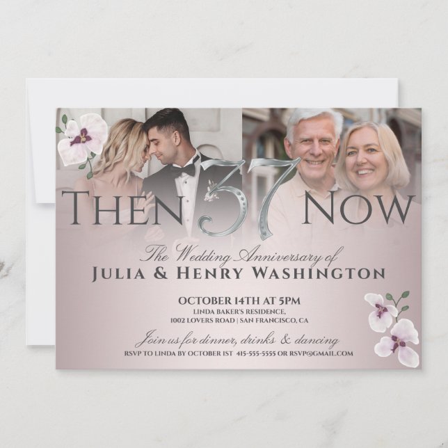 37th Anniversary Refined Orchid Then And Now Invitation (Front)