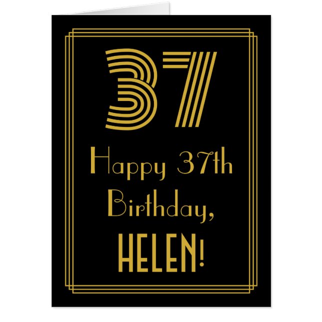 37th Birthday: Art Deco Inspired Look “37” + Name Card (Front)