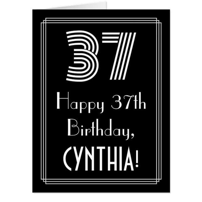 37th Birthday — Art Deco Inspired Look “37” + Name Card (Front)