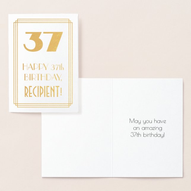 37th Birthday: Art Deco Inspired Look "37" & Name Foil Card (Display)