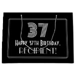 [ Thumbnail: 37th Birthday — Art Deco Inspired Look "37" & Name Gift Bag ]