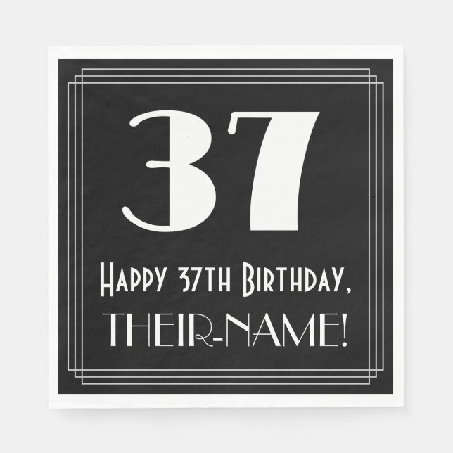 37th Birthday ~ Art Deco Inspired Look "37", Name Napkins (Front)
