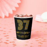 [ Thumbnail: 37th Birthday: Art Deco Inspired Look “37” & Name Paper Cups ]