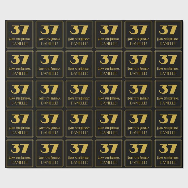 37th Birthday – Art Deco Inspired Look "37" & Name Wrapping Paper (Seam)