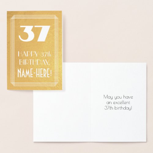 37th Birthday  Art Deco Style 37  Custom Name Foil Card