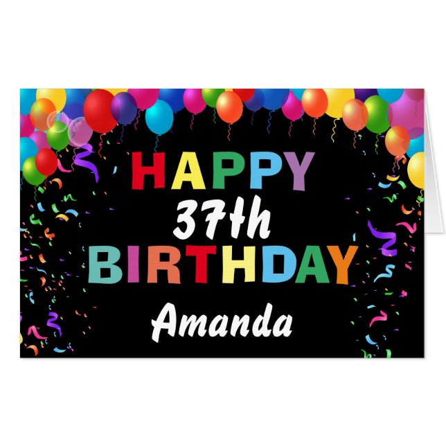 37th Birthday Balloons Black Extra Large Jumbo Card (Front Horizontal)