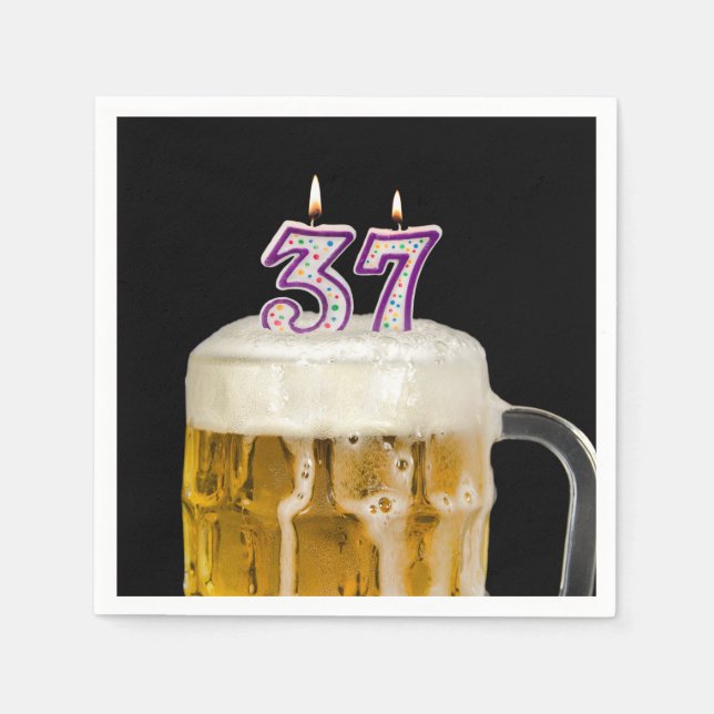 37th Birthday Beer on black Napkins (Front)