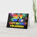 [ Thumbnail: 37th Birthday: Bold, Fun, Fireworks, Rainbow 37 Card ]