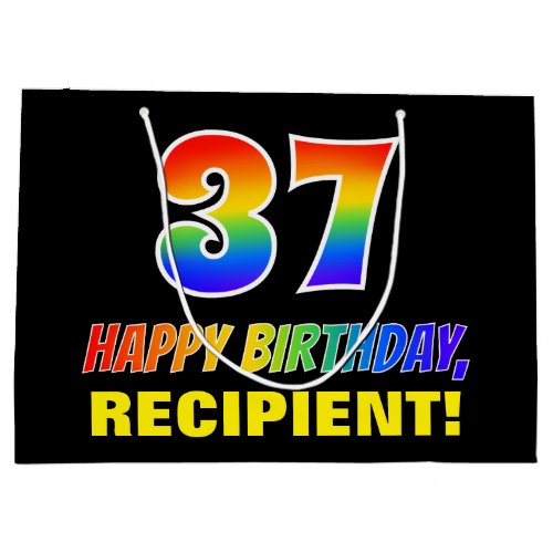 37th Birthday Bold Fun Simple Rainbow 37 Large Gift Bag