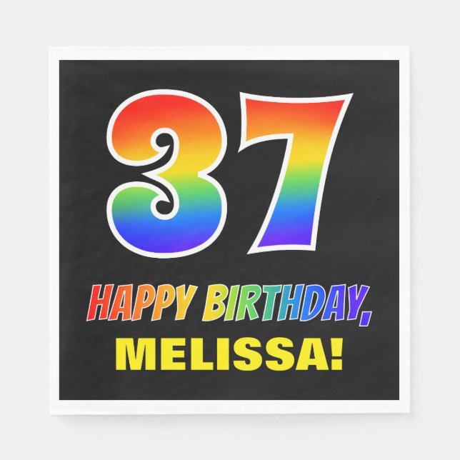 37th Birthday: Bold, Fun, Simple, Rainbow 37 Napkins (Front)