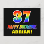 [ Thumbnail: 37th Birthday: Bold, Fun, Simple, Rainbow 37 Postcard ]