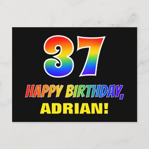 37th Birthday Bold Fun Simple Rainbow 37 Postcard