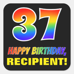 37th Birthday: Bold, Fun, Simple, Rainbow 37 Square Sticker