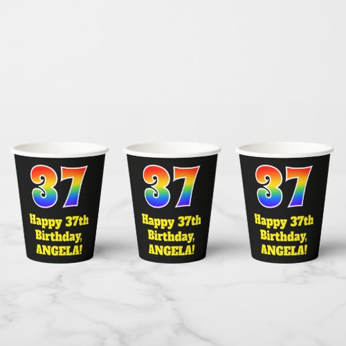 37th Birthday Colorful Fun Exciting Rainbow 37 Paper Cups