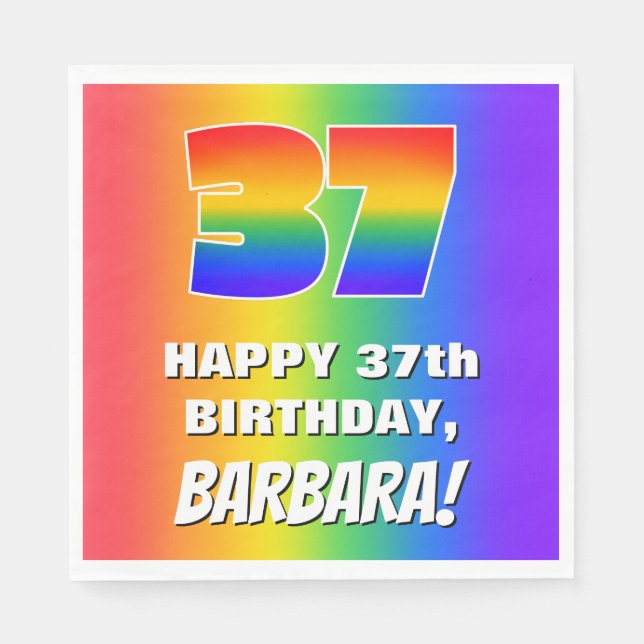 37th Birthday: Colorful, Fun Rainbow Pattern # 37 Napkins (Front)