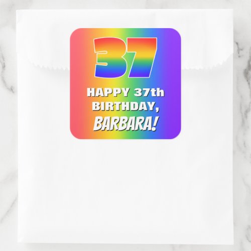 37th Birthday Colorful Fun Rainbow Pattern  37 Square Sticker