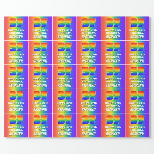 37th Birthday Colorful Fun Rainbow Pattern  37 Wrapping Paper