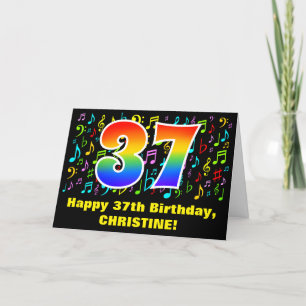 37th Birthday: Colorful Music Symbols & Rainbow 37 Card