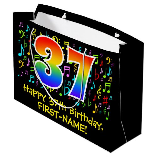 37th Birthday _ Colorful Music Symbols Rainbow 37 Large Gift Bag